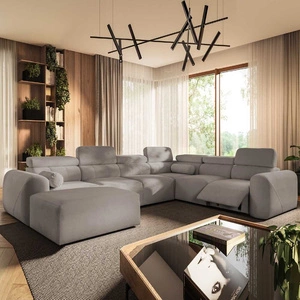 Ecksofa mit Schlaffunktion Cantare VIII Lux Grau Esche links Design Ecksofa mit elektrischer Fußstütze