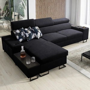 Ecksofa mit Schlaffunktion Flavio schwarz links bequemes elegantes Ecksofa mit einer Erweiterung offene Bar in der Seite des Möbels