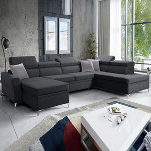 Ecksofa mit Schlaffunktion Rava VI graphit links Praktisches und modernes Ecksofa mit einer Multifunktionslampe