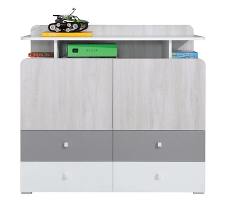 Kommode Arona 110 cm weiß / wilton eiche weiß / grau ideal für das Jugendzimmer funktionell und geräumig