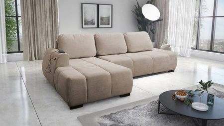 Ecksofa mit Schlaffunktion Gentle beige linke Seite stilvolles Design Ecksofa-Bett zeichnet sich durch seine abgerundete Form aus