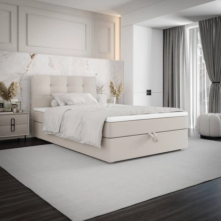 Boxspringbett Flint 90x200 beige im modernen skandinavischen Stil mit gepolstertem Kopfteil Bett mit Staukasten