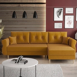 Ecksofa rechts mit Schlaffunktion Wilkins Senf stilvolles und modernes Design das sich in jede Einrichtung einfügt