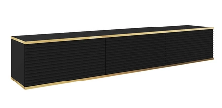 TV-Lowboard Luxury 175 cm Schwarz Begeistert Liebhaber eleganter Arrangements stilvolle geriffelte Front Korpus verziert mit einer goldenen Leiste