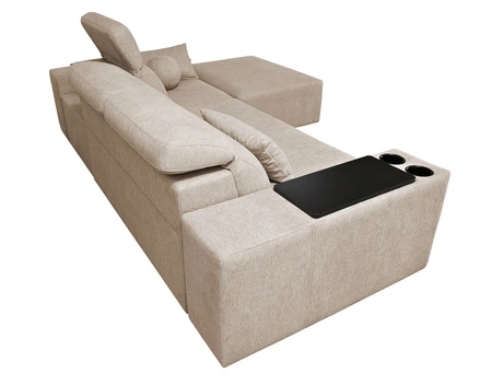 Ecksofa mit Schlaffunktion Tesalia grau rechte Ecke modernes Design komfortable Schiebelehne Schublade in der Seite des Möbels