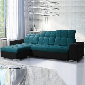 Ecksofa mit Schlaffunktion Luigi türkis/schwarz links Ecksofa mit zwei Bettkästen Stoff mit interessanter Struktur