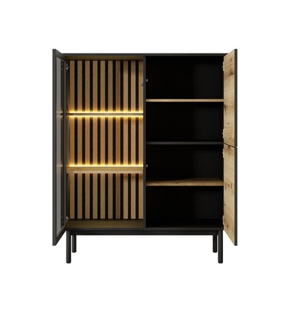 Niedriger Schrank Clovis 100 cm schwarz / Eiche evoke perfekter Schrank für Wohnzimmer oder Esszimmer Möbel Interieur mit dekorativen Flossen verziert