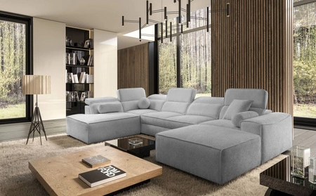 Ecksofa mit Schlaffunktion Viano VI hellgrau rechts Design-Ecksofa für moderne Einrichtungen zwei Container für Bettzeug