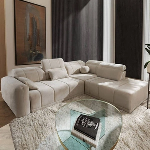 Ecksofa mit Schlaffunktion Cetara VII beige rechte Seite Hochwertiges Ecksofa für das Wohnzimmer mit bequemer Schiebelehne