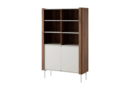 Bücherregal Tantuni 105 cm warmia nussbaum / beige stilvolles und elegantes Bücherregal mit Türen ausdrucksstarke Farben stabile Metallbeine