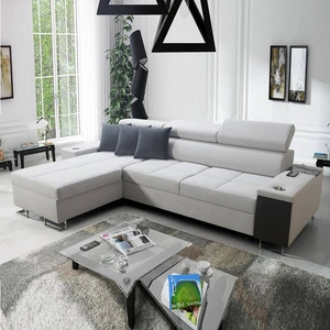 Ecksofa mit Schlaffunktion Dafni Grau-Popiel linksseitig aus Samt bietet Komfort und Funktionalität während der täglichen Erholung