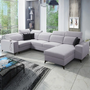 Ecksofa mit Schlaffunktion Kelly Sleek IV grau Esche rechte Ecke Schlafsofa mit Bettzeugkästen Webstoff