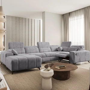 Ecksofa mit Schlaffunktion Penejos IV Lux hellgrau linksseitig stilvolles Ecksofa mit bequemer ausziehbarer Fußstütze