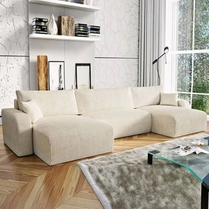 Ecksofa mit Schlaffunktion Fiesta U XL beige elegantes Ecksofa für Wohnzimmer mit Bettzeugablage Cordstoff