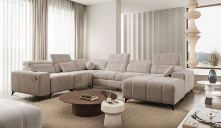 Ecksofa mit Schlaffunktion Penejos VIII dunkelbeige rechte Seite stilvolles Ecksofa aus strapazierfähigem Stoff