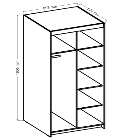 Kleiderschrank Rene 90 cm Eiche geölt stilvolles Design schlichte Form idealer Kleiderschrank mit Spiegel für Schlafzimmer oder Flur ABS bearbeitete Kanten