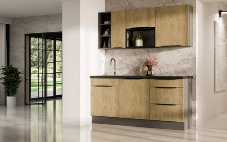 Küchenmöbel Set Corsico 180 cm elegante Küchenschränke in trendigen und natürlichen Farben ideales Set für eine kleine Küche