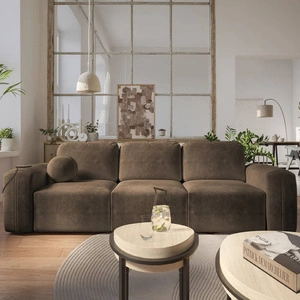 Sofa mit Schlaffunktion Arbon braun bequemes und stilvolles Sofa für Wohnzimmer weicher Plüschstoff gibt einzigartigen Charakter