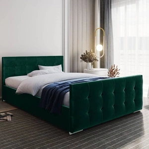 Polsterbett Verlan 160x200 flaschengrün mit Container im modernen skandinavischen Stil mit gestepptem Kopf- und Fußteil
