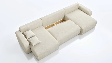 Ecksofa mit Schlaffunktion Fiesta U XL hellgrau elegantes Ecksofa für Wohnzimmer mit Bettzeugablage Cordstoff