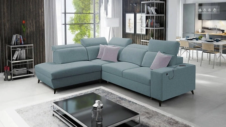Ecksofa mit Schlaffunktion Kelly Sleek VII Arctic blau linke Seite geflochtene komfortable und funktionelle Ecksofa für Wohnzimmer