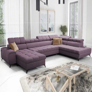 Ecksofa mit Schlaffunktion Bolmso VI lila links bequemes Ecksofa mit verstellbaren Kopfstützen dekorative Steppung auf der Sitzfläche