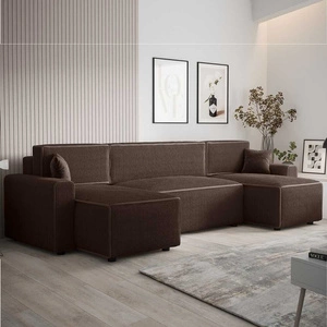 Ecksofa mit Schlaffunktion Brandon U Bis brauner Bettkasten dreidimensionaler Stoff mit ausdrucksvollen Streifen weiche Armlehnen