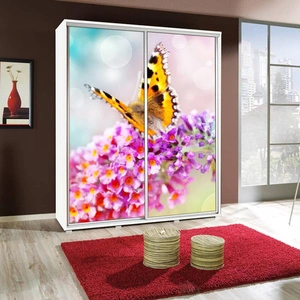 Artistino 155 cm Schiebeschrank mit Schmetterlingsgrafik Schrankkorpus in Weiß aus 22 mm starker Platte