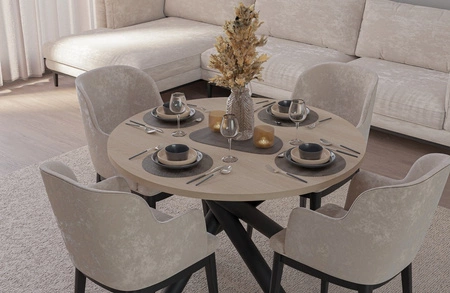 Runder Tisch Lyon 110 cm Eiche lindberg / schwarz Designer-Esstisch auf Metallspinnenbeinen höhenverstellbar