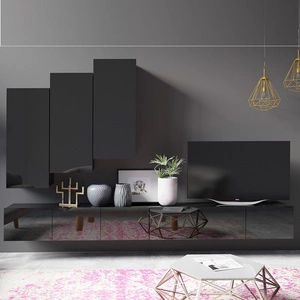 Apulia XX schwarz glänzende Schrankwand Eine besonders stilvolle Schrankwand mit schlichten Möbelstücken, die sich in jede Einrichtung einfügt