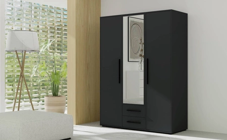 Spiegelschrank Maxione 150 cm schwarz funktioneller Kleiderschrank für Schlafzimmer Jugendzimmer oder Flur angereichert mit Schubladen