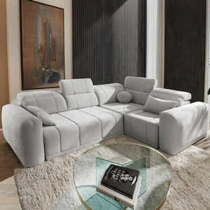 Ecksofa mit Schlaffunktion Cetara II graue Esche rechte Seite stilvolles Design verschiebbare Rückenlehnen verstellbare Kopfstützen und Bettzeugbehälter