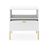 Lovro Nachttisch mit Schublade weiß geschmackvoll geriffelt Dekor ideal Schlafzimmer Schrank Gold Metall Zubehör