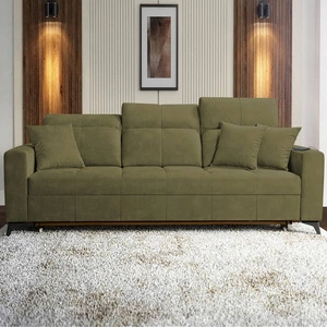 Sofa mit Schlaffunktion Laredo olive bequemes und stilvolles Sofa für das Wohnzimmer mit verstellbaren Kopfstützen weicher Veloursstoff