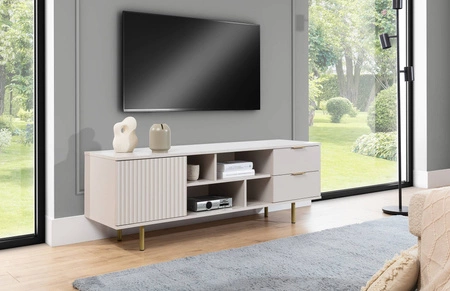 TV-Schrank Sula 150 cm beige elegantes Design dekorative geriffelte Front mit Push-to-Open-System Metall hohe Beine