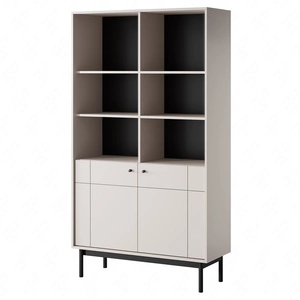 Bücherregal Modesta 104 cm beige einfache Form in gedeckten Farben dezente Metallgriffe Bücherregal mit Türen im japanischen Stil