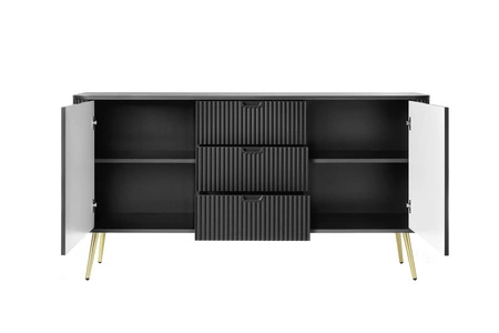 Kommode Zoya 168 cm schwarz elegantes Design oval geformt massiv auf goldenen Beinen geschmackvoll geriffelte Front gesetzt