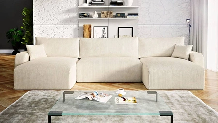 Ecksofa mit Schlaffunktion Fiesta U XL beige elegantes Ecksofa für Wohnzimmer mit Bettzeugablage Cordstoff
