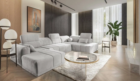 Ecksofa mit Schlaffunktion Cetara VI grau Esche links komfortables und stilvolles Ecksofa mit verschiebbaren Rückenlehnen