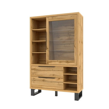 Halle Schrank 120 cm Eiche wotan schlichte Form Loft Schrank auf einem Metallrahmen getragen ungewöhnliches Design geräumige Schubladen