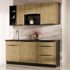 Küchenmöbel Set Crotone 180 cm elegante Küchenschränke in dezenten und natürlichen Farben ideales Set für eine kleine Küche