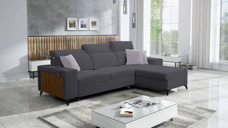 Kelly Ecksofa mit Schlaffunktion graphit rechte Seite geflochten Komfort und Funktionalität Eckseite mit Latten abgeschlossen