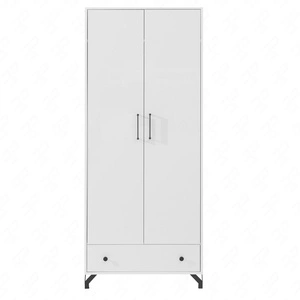 Kleiderschrank Skien 80 cm glänzend weiß elegantes Design schlichte Form der Möbel mit stilvollen Metallelementen angereichert schwarze Beine
