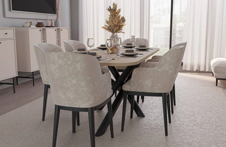 Lyon Tisch 90x185 cm Eiche lindberg / schwarz stilvoller Esstisch auf Designer-Spinnenbeinen höhenverstellbar