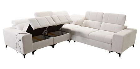 Ecksofa mit Schlaffunktion Penejos III dunkelbeige links bequemes und praktisches Ecksofa für das Wohnzimmer zwei Container für Bettzeug