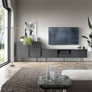 Hängeschrank Adamant schwarz graphit modernes Design Push-to-Open-System für Türen und Schubladen Designfräsung der Fronten