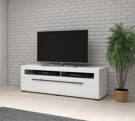 RTV Schrank Tulsa 160 cm weiß / weiß glänzend stilvolle Kommode modernes Design und praktische Lösung für Wohnzimmer und Wohnbereich