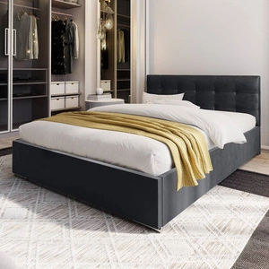 Polsterbett Montigo 140x200 graphit mit Container im modernen skandinavischen Stil mit gestepptem Kopfteil