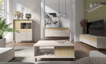 Kommode Cappo 104 cm sandbeige / Eiche geölt Stilvolle Kommode in modischen Farben Kleine Metallgriffe