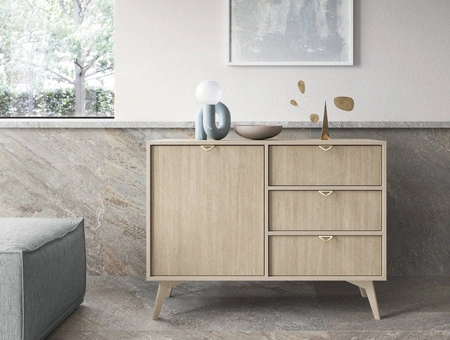 Kommode Wald 106 cm beige / beige Fischgrät geschmackvolles Fischgrät-Dekor auf den Fronten der Kommode Designer-Kantengriffe
